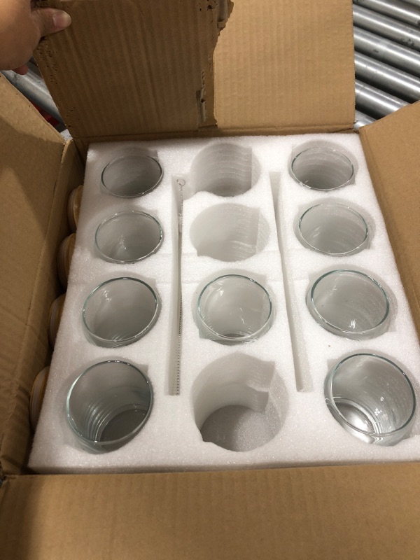 Photo 2 of [ 12pcs Set ] Glass Cups with Bamboo Lids and Glass Straw - Beer Can Shaped Drinking Glasses, 16 oz Iced Coffee Glasses, Cute Tumbler Cup for Smoothie, Boba Tea, Whiskey, Water - 4 Cleaning Brushes