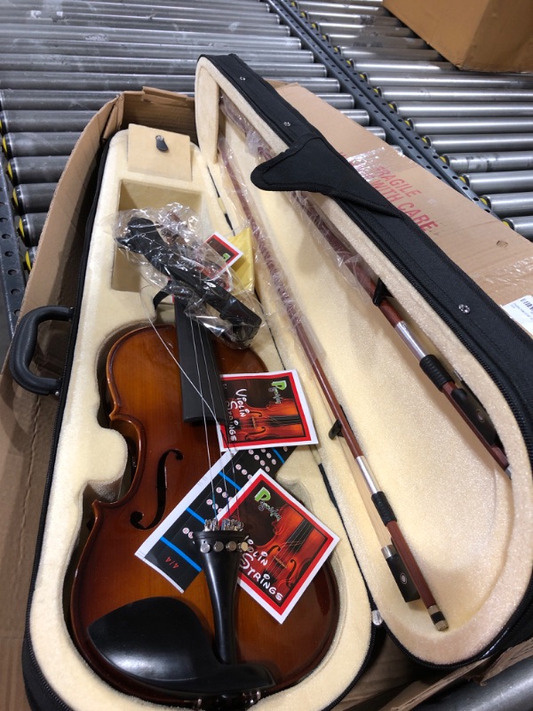 Photo 2 of Poseidon Violin 4/4 Full Set with Solid Ebony Fittings and Solidwood Spruce, Violin for Beginners w/Case, Extra Bows, Strings, Shoulder Rest, Rosins, Varnish Wooden Stringed Musical Instruments 4/4 Varnish