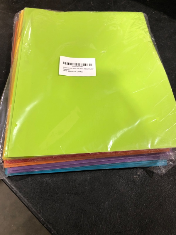 Photo 2 of JISUSU Heavy Duty Plastic Folders with Pockets and Prongs-6Pack?2 Pocket Plastic Folder with Brads, 6 Assorted Colors 3 Prong Pocket Folders with Business Card Slot, Perfect for School, Home, Office 6 pcs Blue?purple,orange ,Red ,Yellow and Green - 6 Colo