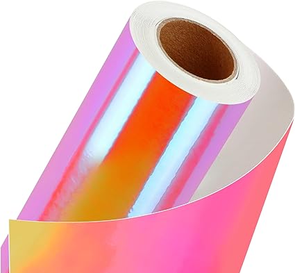 Photo 1 of  Holographic Permanent Vinyl - Pumpkin Orange Holographic Permanent Adhesive Vinyl Craft Vinyl Roll 12" x 8 ft Works for Halloween Craft Decoration, Home Decor, Logo, Letters, Banners 