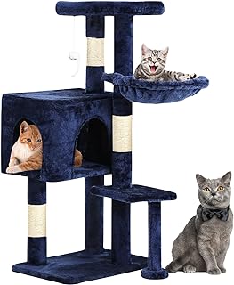 Photo 1 of  Cat Tree 36 inch Tall Cat Tower for Indoor Cats with Cat Scratching Post,Cat Condo Furniture Activity Centre with Cat Hammock & Funny Toy (Navy Blue)
