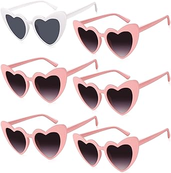 Photo 1 of 6 Pack Vintage Heart Shaped Cat Eye Sunglasses for Women Girl Bulk Retro Heart Sunglasses for Bridal Bachelorette Party 