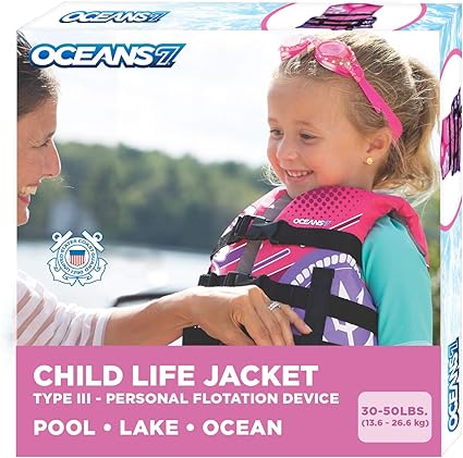 Photo 1 of YOUTH Oceans 7 US Coast Guard Approved, Infant-Child-Youth Life Jacket Vest – Sizes for 50-90 Lbs. – PFD, Personal Flotation Device Pink/Berry Life Jacket + Vest