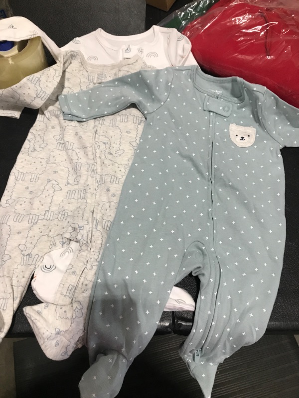 Photo 2 of 0-3 MONTHS Simple Joys by Carter's Unisex Babies' Cotton Footed Sleep and Play, Pack of 3 0-3 Months Llama/Rainbow/Bear