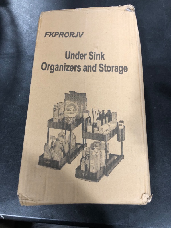 Photo 2 of Fkprorjv Under Sink Organizers and Storage, 2 Pack Kitchen Bathroom Sink Organizer with Hooks, 2 Tier Under Sink Cabinet Basket Storage Shelf with Sliding Drawers, Black Black-2 Pack