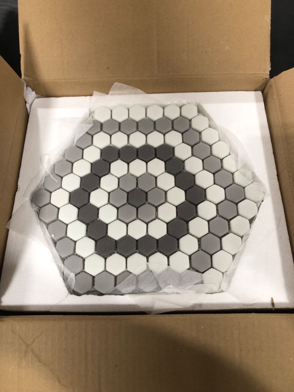 Photo 2 of Soulscrafts Recycled Glass Mosaic Tile 1 Inch Hexagon for Kitchen Backsplash Bathroom Floor & Wall Tile (White & Grey Mixed, 10 Sheets/Box) Grey Hexagon Design