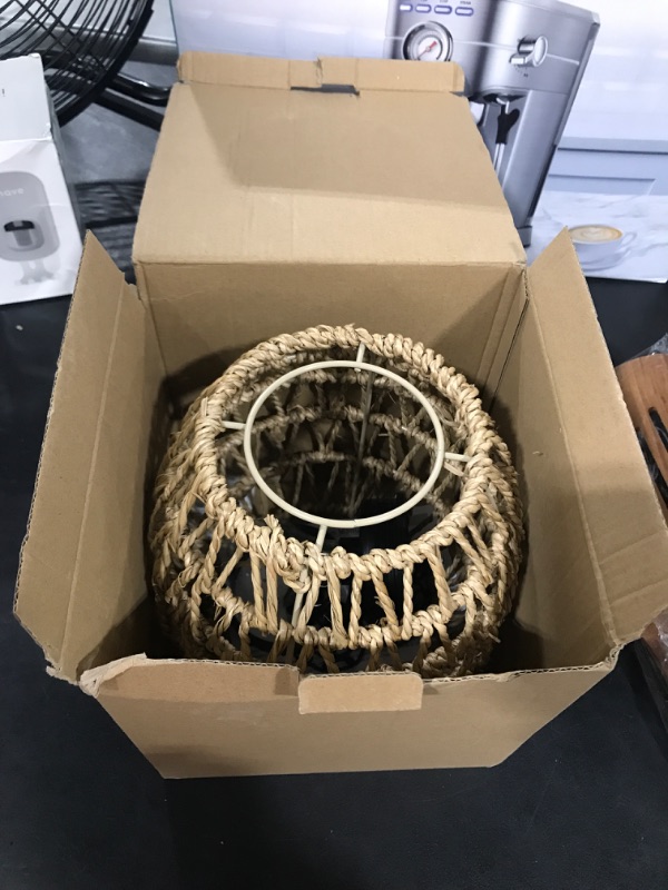 Photo 1 of Outdoor Solar Hanging Lantern, Natural Seeweed Rattan Bamboo Woven Porch Patio Gazebo Pendent Chandelier Light Decorative Solar Powered Hanging Lamp for Front Door Garden Style2?Solar Powered?