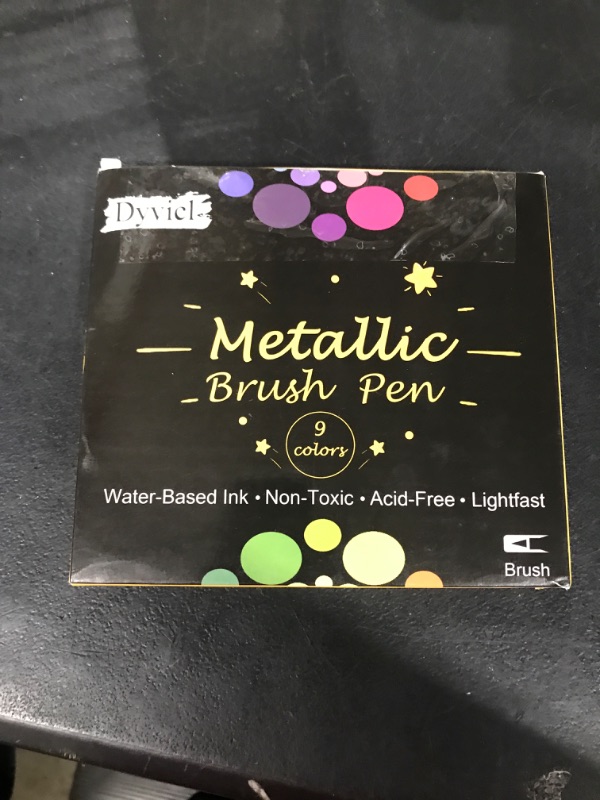 Photo 2 of Dyvicl Metallic Brush Marker Pens - Metallic Pens Art Markers for Calligraphy, Brush Lettering, Black Paper, Rock Painting, Card Making, Scrapbooking, Fabric, Metal, Ceramics, Wine Glass, Set of 9 Brush tip