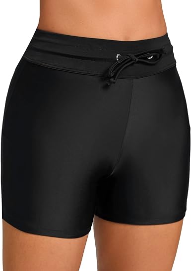 Photo 1 of Danga bay Women's High Waisted Swim Shorts with Pockets Drawstring Board Shorts Black Bathing Suit Bottoms Swimsuit Shorts Small