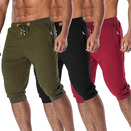 Photo 1 of CHEXPEL Men's 3/4 -Jogger Shorts Capri Pants Below Knee Cotton Long Workout Running Shorts with Zipper Pockets 3pk Size 42