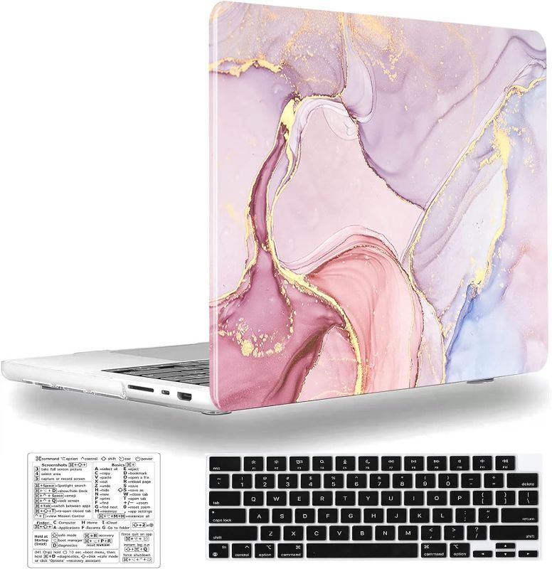 Photo 1 of Compatible with MacBook Pro 14 inch Case 2021 2022 Release A2442 M1 Pro/Max Durable Hard Plastic Shell Case & Keyboard Cover&Mac OS Keyboard Sticker (Pink Marble)