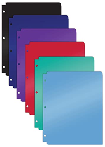 Photo 1 of 3-Hole Punch 2 Pocket Folders, Bulk Pack, Sturdy Plastic, Assorted Primary Colors, 6PK
