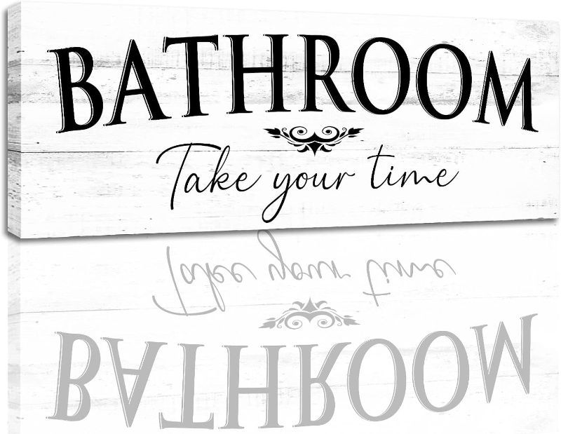 Photo 1 of 1 KINGO Farmhouse Themed Farmhouse Bathroom Signs: Rustic Bathroom Room Decor Canvas Print Decoration with Quotes Take Your Time - Vintage Decorative Wall Plaque for Home 6" x 15" 