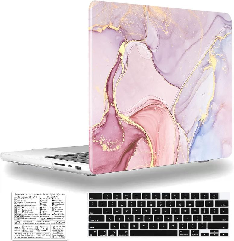 Photo 1 of Compatible with MacBook Pro 14 inch Case 2021 2022 Release A2442 M1 Pro/Max Durable Hard Plastic Shell Case & Keyboard Cover&Mac OS Keyboard Sticker (Pink Marble) 