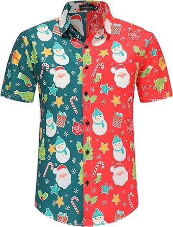 Photo 1 of DOOPCCOR Men's Christmas Shirt Santa Claus Party Casual Button Down Hawaiian Shirts for Men XL