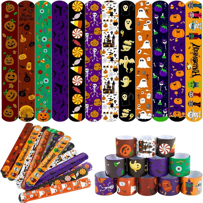 Photo 1 of  96 Pieces Halloween Designs Snap Bracelets Craft Halloween Party Slap Bracelets Wristbands Toys for Halloween Party Favors
STOCK IMAGE FOR COMPARISON PURPOSES ONLY
STYLES MAY VARY
