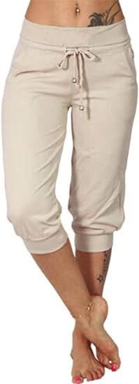 Photo 1 of Bwogeeya Womens Capri Yoga Pants Loose Drawstring Pajama Pants Lounge Joggers Pants with Pockets Size Xl 