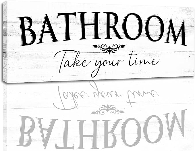 Photo 1 of 1 KINGO Farmhouse Themed Farmhouse Bathroom Signs: Rustic Bathroom Room Decor Canvas Print Decoration with Quotes Take Your Time - Vintage Decorative Wall Plaque for Home 6" x 15" 