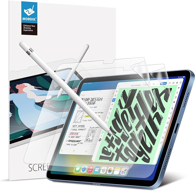 Photo 1 of MOBDIK [2 Pack Paperfeel Screen Protector Compatible with iPad 10th Generation (10.9 inch, 2022) [Draw Like on Paper] [Anti Glare] [Compatible with Apple Pencil] [with Easy Installation Kit] 