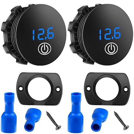 Photo 1 of 2 Pieces DC 5-48V Car LED Display Voltmeter Waterproof Digital Voltage Gauge Meter with Touch Switch for Boat Marine Vehicle Motorcycle Truck ATV UTV (Blue Light)