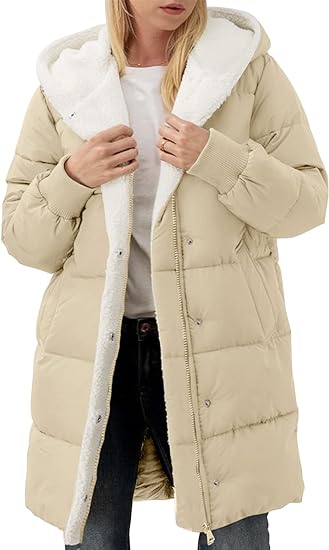 Photo 1 of KYL Women's Winter Thicken Puffer Coat Warm Long Down Jacket with Sherpa Lined Hood