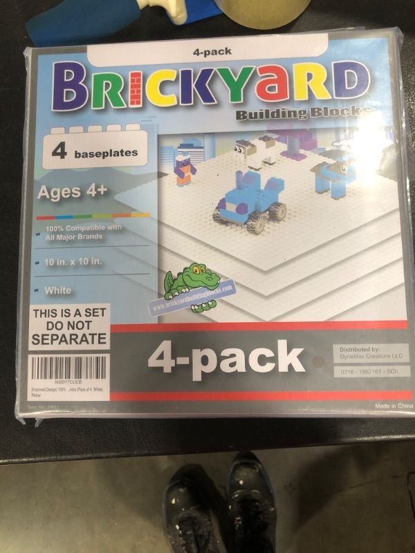 Photo 1 of Brickyard Building Blocks Lego Compatible Baseplate - Pack of 4 Large 10 x 10 Inch Base Plates for Toy Bricks, STEM Activities & Display Table - White White 4-pack