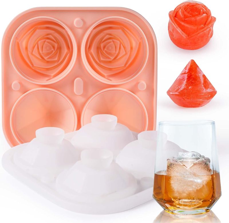 Photo 1 of 
KOOC 3D Rose&Diamond Ice Molds, Large Ice Cube Trays, 2 Cavity Silicone Rose Ice Tray & 2 Diamond Ice Ball Maker, for Cocktails Juice Whiskey