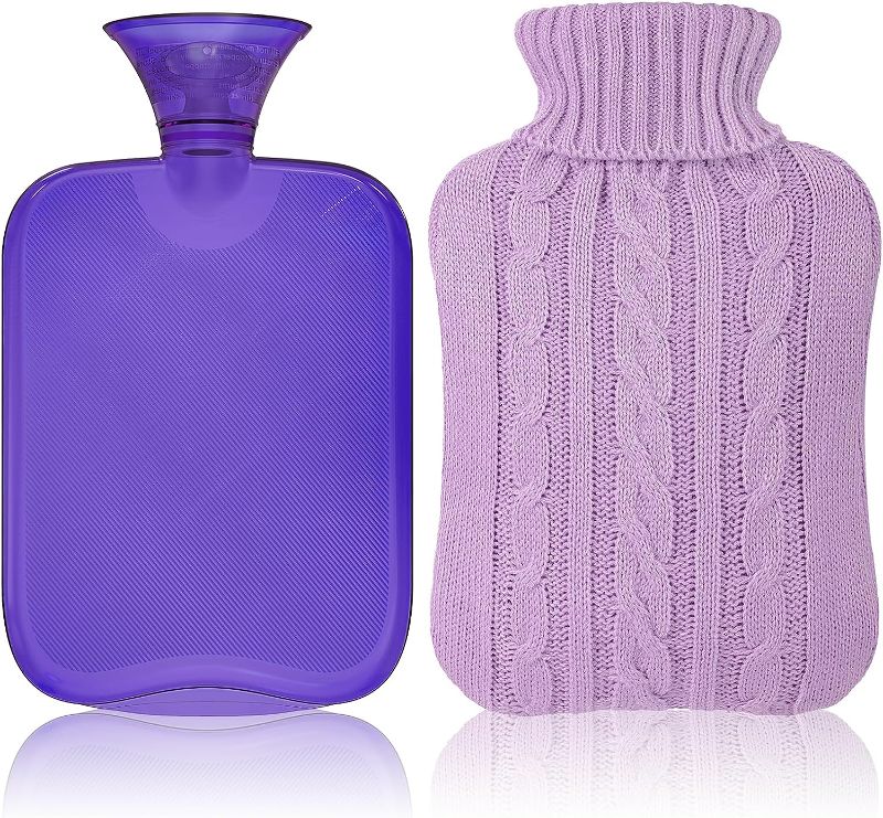 Photo 1 of 
Attmu Classic Rubber Transparent Hot Water Bottle 2 Liter with Knit Cover - Purple
