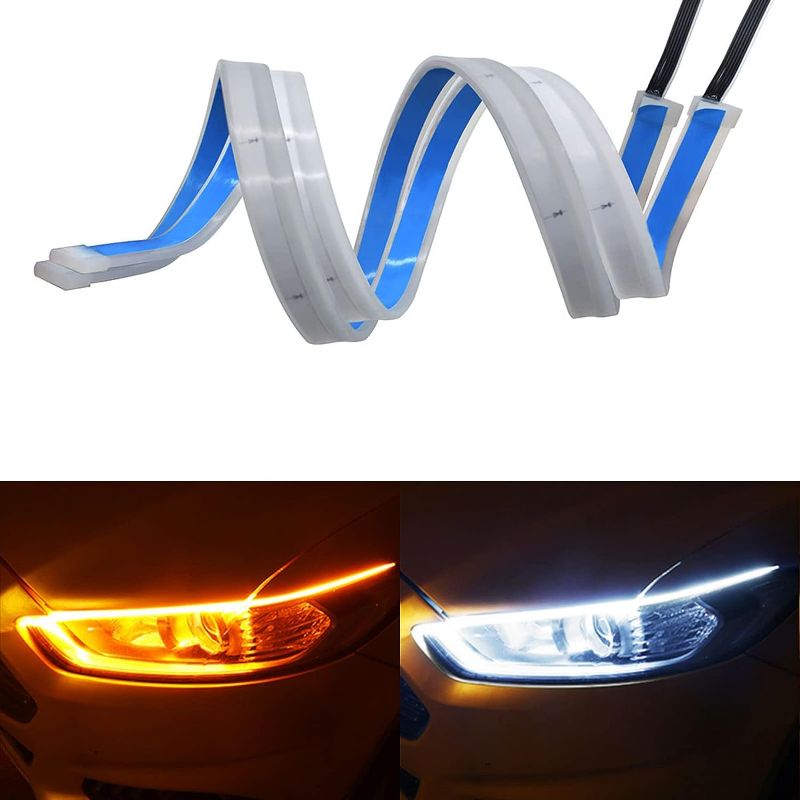 Photo 1 of 
2PC Car LED Strip Lights, 12 Inch Flexible LED Headlight Strips Dual Color White Turn Signal Yellow Lights IP67 Waterproof Car Daytime Running Light Stri