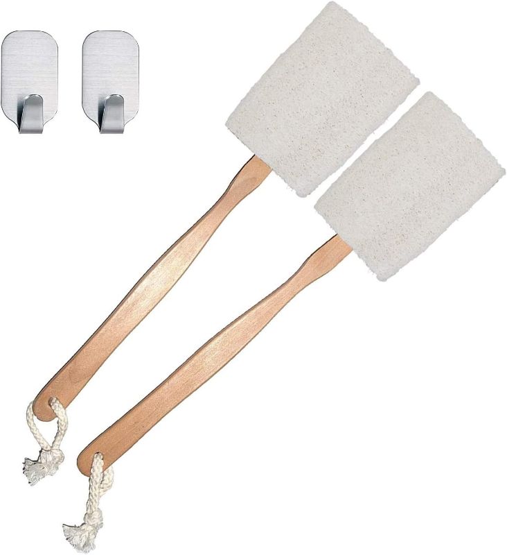 Photo 1 of 
2 Pack Natural Exfoliating Loofah Back Scrubber Bath Brush with Long Wooden Handle for Body Shower Bath Spa, with 2PCS Wall Hook