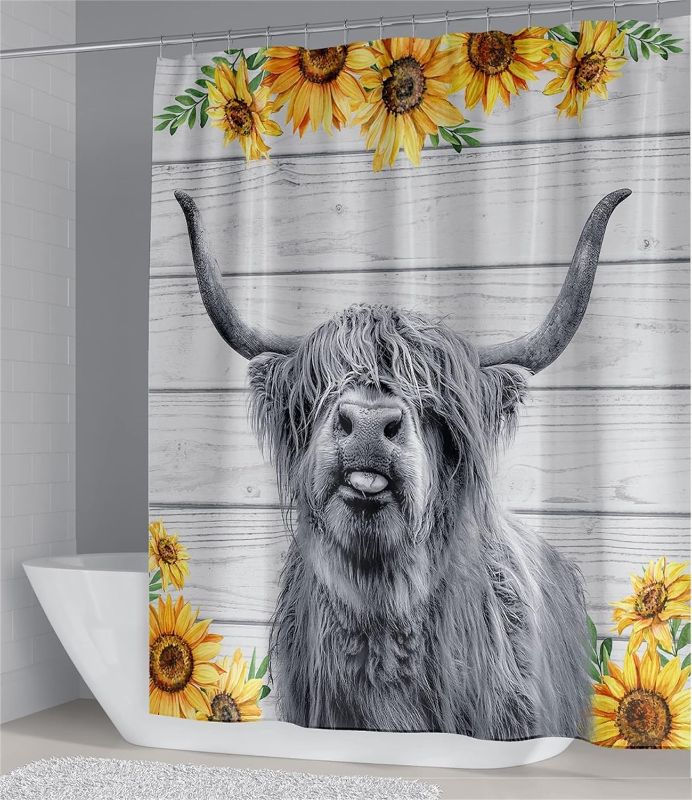 Photo 1 of 
YEBTEOO Highland Cow Shower Curtain, Farmhouse Rustic Shower Curtain, Fabric Shower Curtains for Bathroom Weighted Shower Curtain Set Decor with 12 Hooks