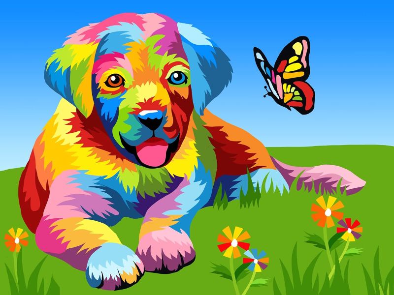 Photo 1 of 
ifymei Paint by Number for Kids and Adults Beginner, DIY Gift Canvas Painting Kits, 16x20 Inch Dogs and Butterflies [Without Frame]