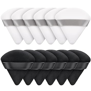 Photo 1 of 12 PCS Powder Puff Triangle Makeup Puffs for Loose Setting Powder Face Body, Foundation Blender Velour Setting Powder Puff, Super Soft Eye Makeup Wedges Beauty Tools (6 Black 6 White)
