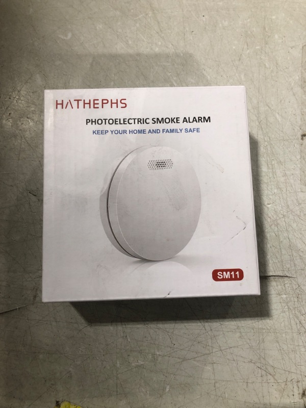 Photo 2 of 3 Pack Fire Alarms Smoke Detectors, HATHEPHS 10-Year Battery Ultra-Thin Photoelectric Smoke Alarm with Large Test/Silence Button, Adhesive Tapes Included Independent 3-Pack