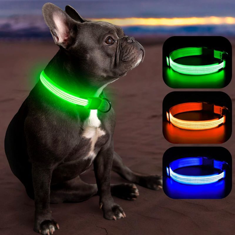 Photo 1 of  Reflective LED Dog Collar - Light Up Dog Collars USB Rechargeable Pet Collar Dog Lights for Night Walking & Camping (Medium, Neon Green)

STOCK IMAGE FOR COMPARISON PURPOSES ONLY
STYLES MAY VARY

(CHECK PICTURE)
