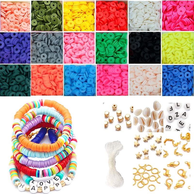 Photo 1 of 4000 Pcs Clay Flat Beads, Heishi Polymer Round Spacer Beads for Jewelry Making, Disc Beads for Bracelets Necklace Earring Pendant Anklet DIY Craft Kit(6mm 18 Colors ) 