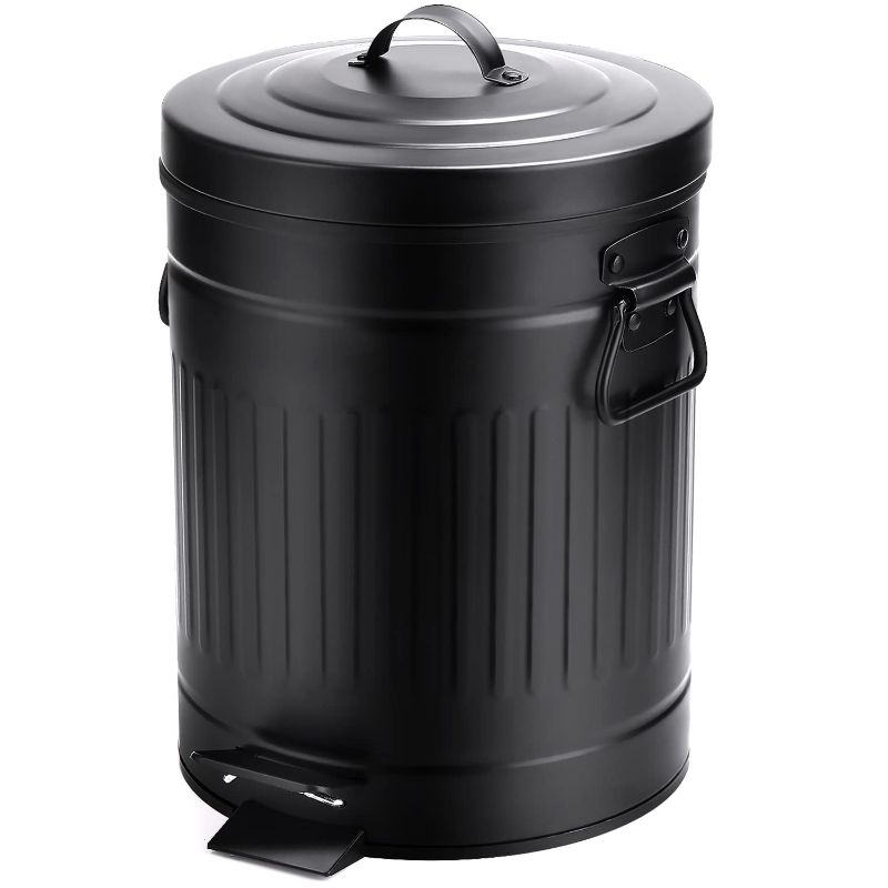 Photo 1 of  CEROELDA Small Trash Can with Lid-5L/1.3 Gal Stainless Steel Round Step Pedal Garbage Can -Trash Bin-Metal Wastebasket w/for Kitchen Bathroom Bedroom Office-Soft Close-Black 