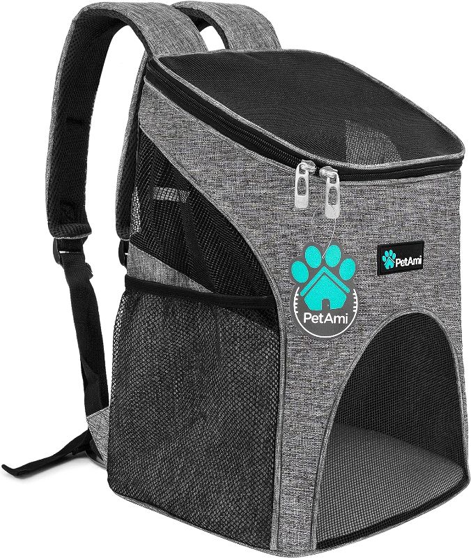 Photo 1 of  PetAmi Small Dogs and Cat Backpack Carrier, Airline Approved Pet Backpack Carrier, Ventilated, Safety Strap, Buckle Support Designed for Hiking Travel Camping Outdoor (Heather Gray) 