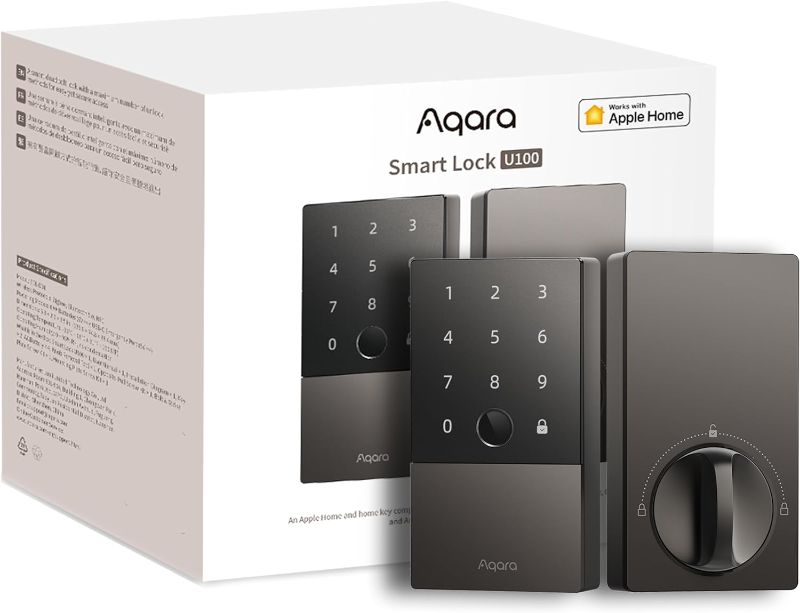 Photo 1 of  Aqara Smart Lock U100, Fingerprint Keyless Entry Door Lock with Apple Home Key, Touchscreen Keypad, Bluetooth Electronic Deadbolt, IP65 Weatherproof, Supports Apple HomeKit, Alexa, Google, IFTTT, Gray 