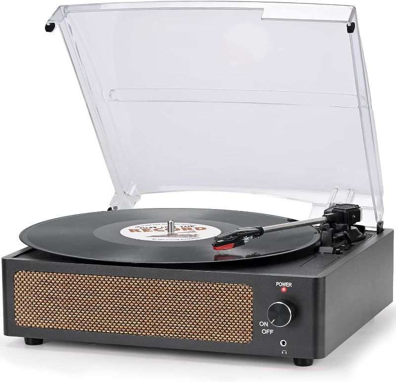 Photo 1 of  Record Player with Speaker Vintage Belt-Driven Turntable Support 3-Speed for Vinyl Records, Wireless Playback, Headphone, AUX-in, RCA Line LP Vinyl Players for Sound Enjoyment Black 