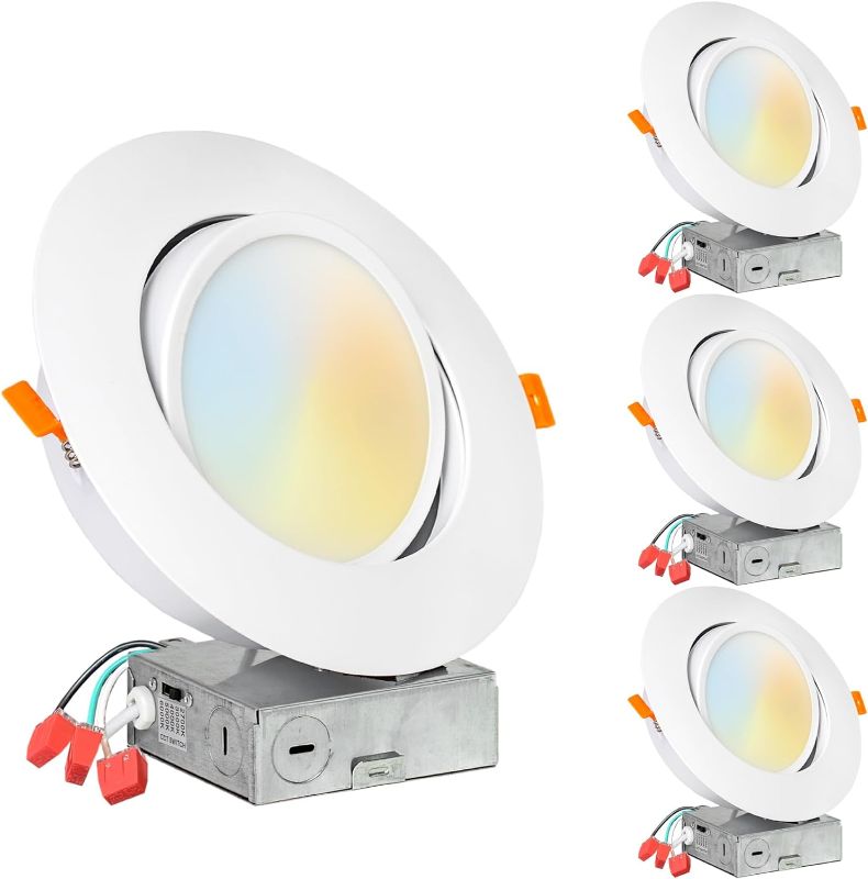 Photo 1 of  PROCURU [4-Pack] 6-Inch Gimbal Air-Tight LED 2700K-6000K Color Selectable, Rotate & Swivel Ultra-Thin Recessed Ceiling Downlight with J-Box, Dimmable, IC Rated (V6SL-GB-4P) 