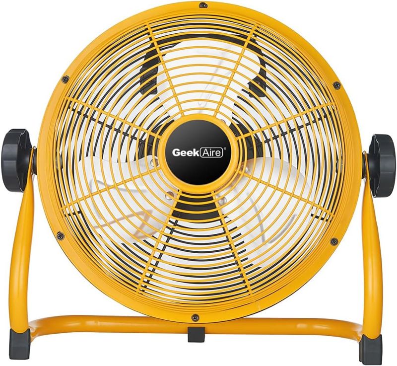 Photo 1 of - MISSING POWER PLUG / CABLE - Geek Aire Rechargeable Outdoor High Velocity Floor Fan, 10" Portable 6000mAh Battery Operated Fan with Metal Blade, 360°Vertical Tilt, 24 h Run Time Cordless Fan for Camping Travel Tent Hurricane Home
