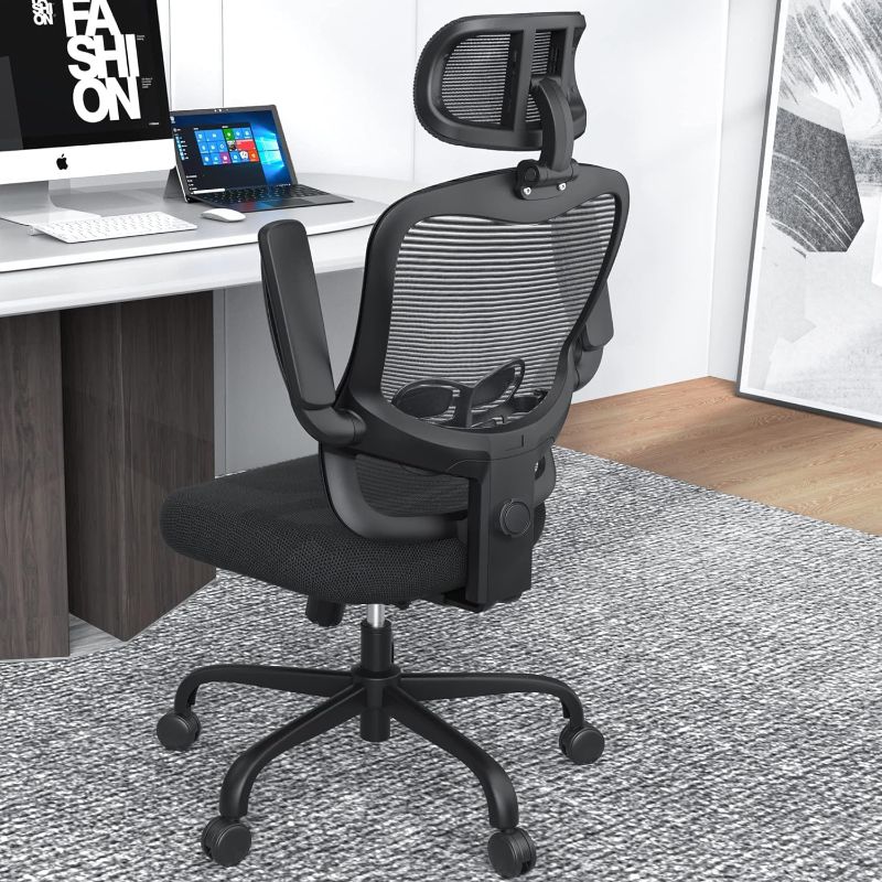 Photo 1 of LANDOMIA Ergonomic Office Desk Chair - Mesh Office Chair with Flip up Arms & Adjustable Back Height - Comfortable Computer Task Chairs with Lumbar Support for Heavy People
