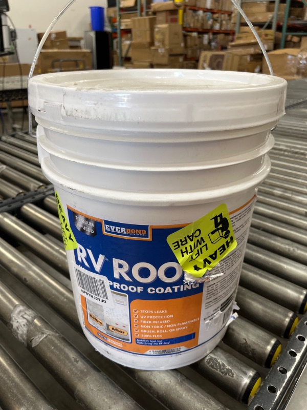 Photo 2 of EverBond RV Roof Waterproof Coatings - RV Roof Sealant - Solar Reflective Sealant, for Trailers, Campers, Roof Repairs, and Leak Repairs. Easy to Apply Titanium White 4.75 Gallon Pail