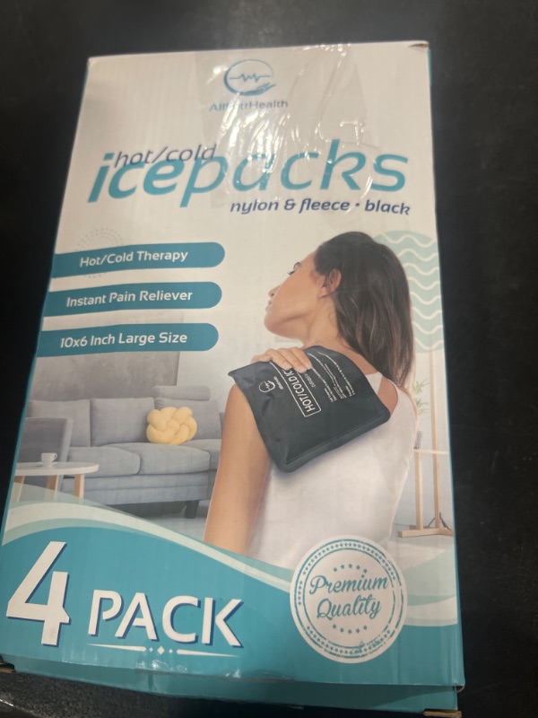 Photo 2 of 4 Pack Reusable Ice Packs for Injuries - Soft Ice Pack with Velvet Soft Fleece Fabric | Flexible Hot and Cold Gel Ice Pack Set- Cold Packs for Injuries, Knee, Back, Neck Pain - 10 x 6, Black 4 Pack Black-4 Pack