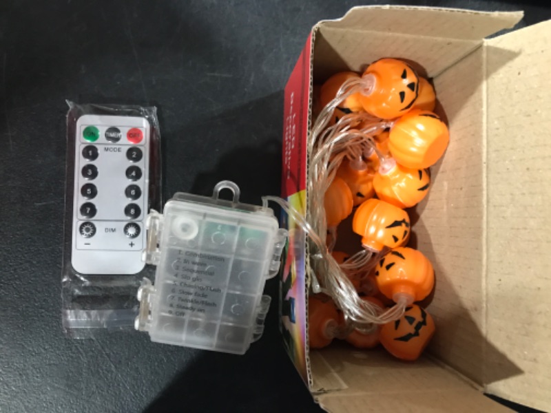 Photo 1 of Halloween Pumpkin String Lantern 9.8 Ft 20 LED Halloween Pumpkin Lights Decor with Timer Large 3D Jack-O-Lantern Pumpkin String Lights Battery Powered Scary Halloween Decorations- 
