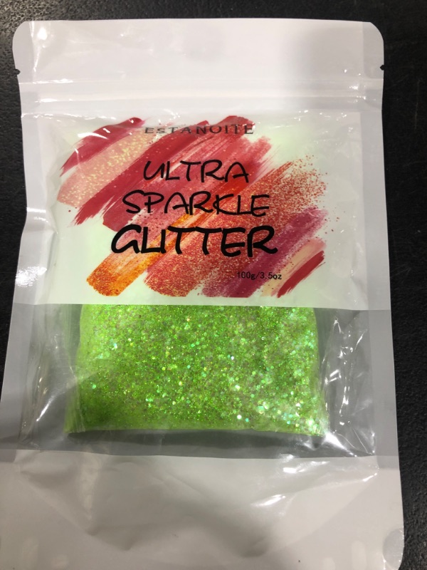 Photo 2 of 100g Rainbow Chunky Glitter, Craft Glitters for Arts & Crafts, Cosmetic Chunky Mixed Glitter, Body Glitter for Makeup, Face, Hair, Lips, Nails, Festival (Fairy Green)