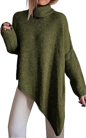 Photo 1 of BTFBM Women Long Sleeve Turtleneck Knit Sweater Asymmetric Hem Oversized Fall Winter Sweaters Casual Pullover Jumper
M