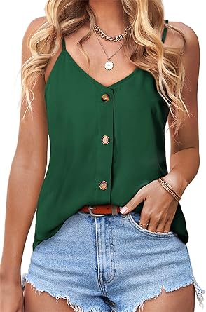 Photo 1 of BLENCOT Women Button Down Tank Tops Loose Casual V Neck Strappy Summer Sleeveless Shirts Blouses XS-4X
XS