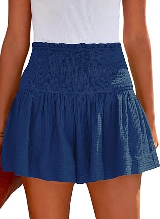 Photo 1 of ANGGREK Womens Summer Casual Shorts Loose High Elastic Waisted Pleated Ruffle Beach Shorts Flowy Cute Shorts
M